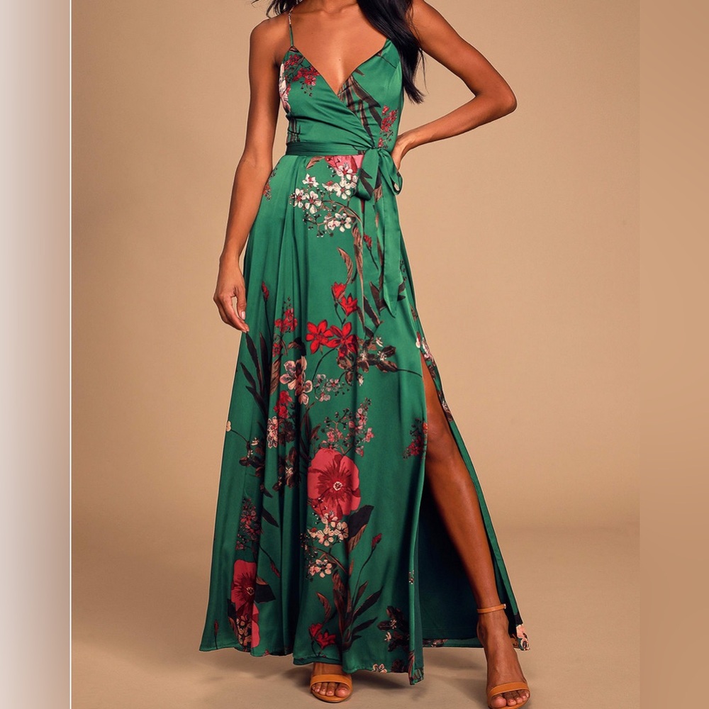 Emerald Floral Green Print Maxi Dress